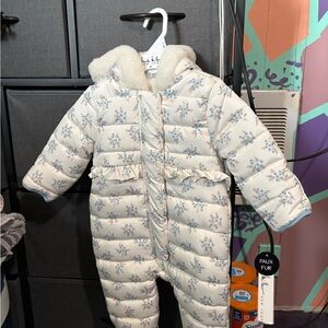 Nicole Miller White and Blue Floral Puffer Jacket